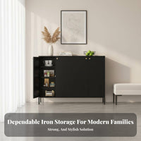 Waterproof 4-Tier Cabinet with Doors Large Capacity Sideboard Multipurpose Household Furniture Heavy-Duty for Families, Homeowners, Apartment Dwellers, Living Room, Kitchen, Bedroom, Entryway
