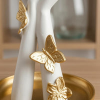 Floral Headdress Decorative Face Figurine Gold Finish Abstract Face Statue Resin Tray Base Sculpture Butterfly Accents