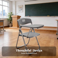 Foldable Design Folding Chair with Writing Tablet long-lasting Frame Training Chair with Tablet supportrest Sturdy Construction Institutional Furniture No Assembly Required for Trainees, event Planners, educational sessionroom