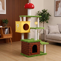 Cat Villa Mushroom Castle Cat House with 4 Levels, Kitten Bed and Tree Activity Center, Indoor Playground with 4 Sisal Scratching Posts for Multi