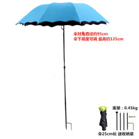 95cm Diameter Large Beach Umbrella with Ground Spike, Steel Frame, Black Coating, Polyester