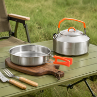 Cooker Set Outdoor Cooker Stainless Steel 16.5cm with Frying Pan Family Camping Mountaineering Cooking Utensils