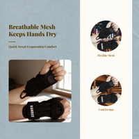 Black wrist guards reduce vibration.