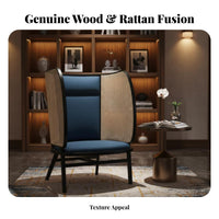 New Chinese aesthetic Woven spine Armchair Minimalist Design Lowsilhouette Cane Chair Japandi Aesthetic Household Furniture Comfortable Seating for Interior Designers, Hotel Owners, Living Room, Guesthouse, Reception Area, study Corner