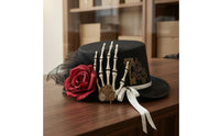 Skeleton Hand Gothic Steampunk Hat Gear Accents Gothic Top Hat Textile Rose Costume Accessory