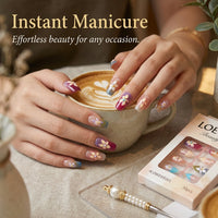 Nails with Glue for Teens, Summer Blossom Artificial with Rhinestones, Reusable Glue-On Fake 30 Pieces