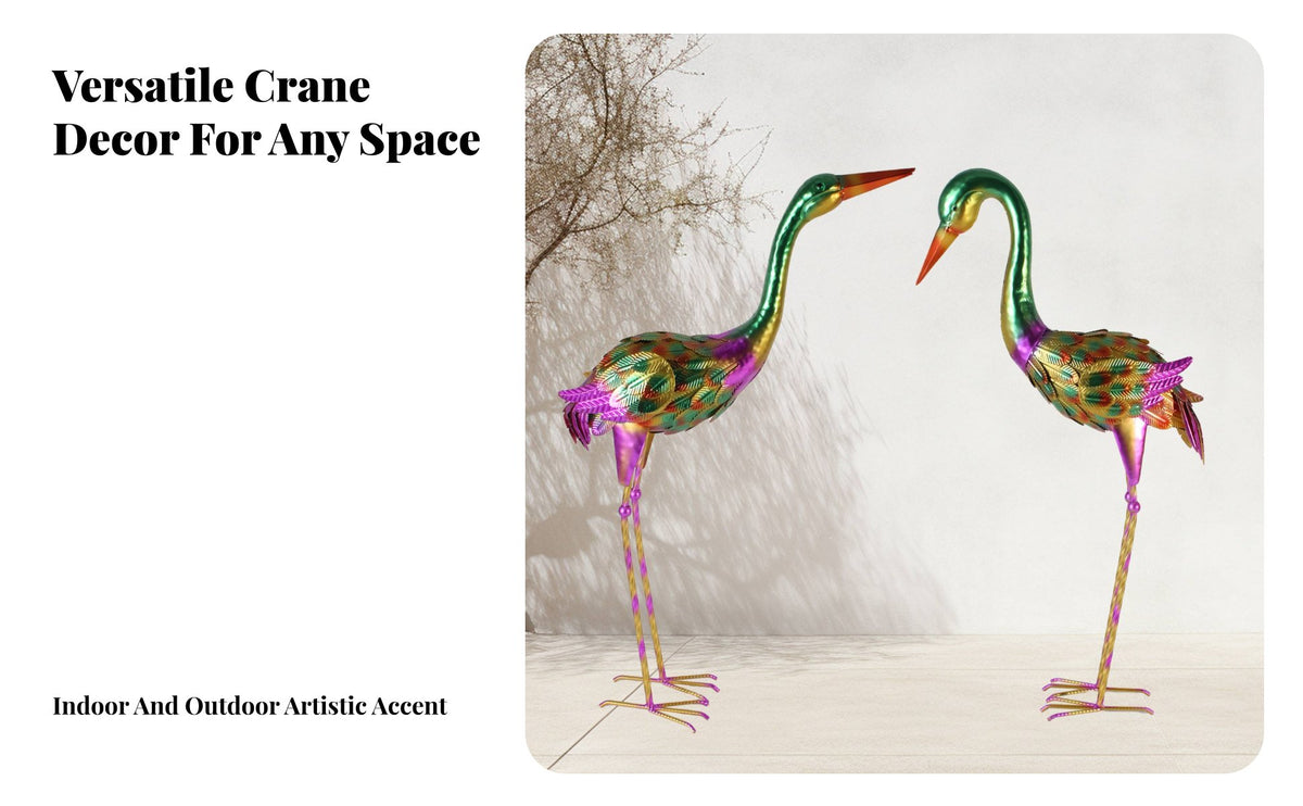 Metal Crane Statue Indoor/Outdoor Use Crane Garden Sculpture Vintage Aesthetic Wrought Metal Avian Sculpture Decor for Patio, Poolside, Backyard