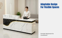 Bar Counter, Reception Desk with Corner Design, Modern Faux Marble for Boutique, Salon, Office
