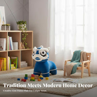 Chinese Lion Figurine Seat Creative Design Kids Animal Themed Stool Decorative Art Piece Lion Dance Stool for Children, Living Room, Playroom, Nursery