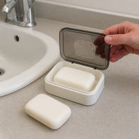 Transparent Flip-Top Soap Dish with Lid and Drainage for Home, Travel, and Dorms