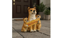 Entryway Accent Welcome Dog Figurine Cute Design Resin Dog Statue Hand-Painted House Decoration Detailed Carving for Tabletop, Porch, Living Room, Garden