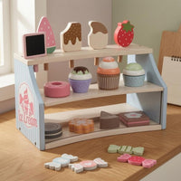 Wooden Dessert Shelf Rounded Edges Tea Party Play Set Gift Idea Toy Tea Party Set for Children