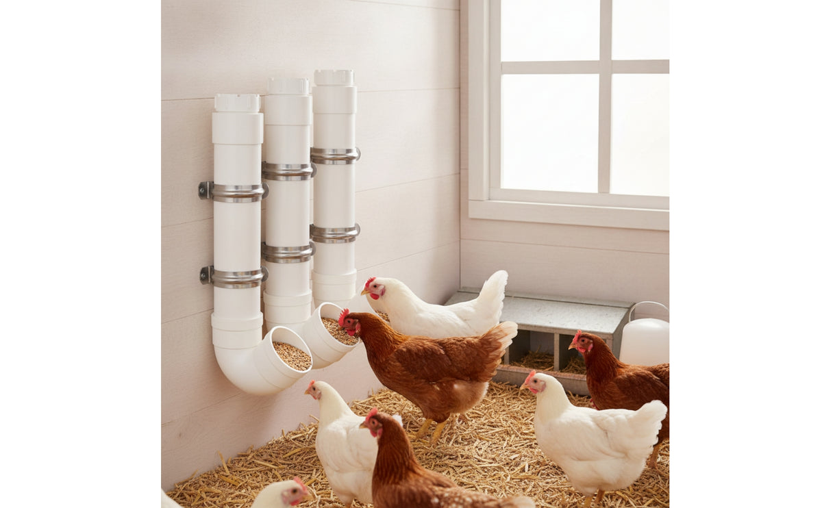 3 Pieces PVC tube Hanging Chicken Feeder Heavy Duty Chicken Feeder with Elbow Wear-Resistant for Owners