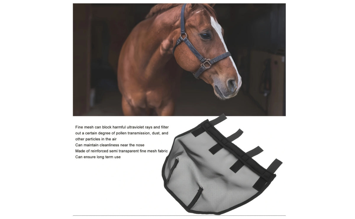 Hook-and-Loop Straps Horse Nose Mesh Cover Reinforced Trim Horse Muzzle Mesh Guard Side Opening Grazing Muzzle Halter Breathable Design