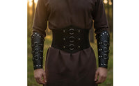 Steampunk Waist Cincher with Bracers Faux Leather Corset Belt with Arm Guards Historical Underbust Belt with Wrist Cuffs Lace-up for Cosplayers, Larpers, Cosplay