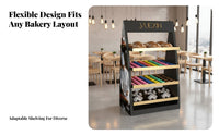 Customizable Bakery Display Rack Complimentary Design Service Bread Display Stand Sturdy Build Wood and Metal Pastry Stand Heavy Duty for Cafe Owners, Bakers, Supermarket Planners, Convenience Shop