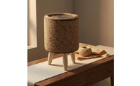 Wooden Legs Rattan Planter Clear Liner Wood Leg Planter Tabletop Wicker Plant Basket Decorative