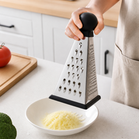 Stainless Steel Grater, Three Sided Box Grater for Cheese & Vegetables, Manual Kitchen Grater for Slicing Julienne Mashing, Black