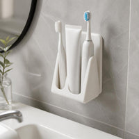 Wall-Mounted Toothbrush Holder with Drain and Cups, No-Drill Bathroom Organizer