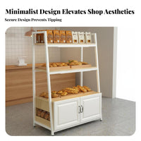 Bakery Display Rack Open Shelving Pastry Display Stand Sturdy Steel Frame Multi-Tier Bread Shelf with Cabinet for Cafe Owners, Adults, Bakeries, Cafes