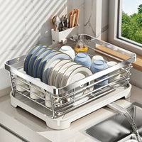 Stainless Steel Dish Rack and Drainer Rack with Cutlery Holder, 304 Stainless Steel Rack Dish Drainer for Modern Kitchen Countertop Placement