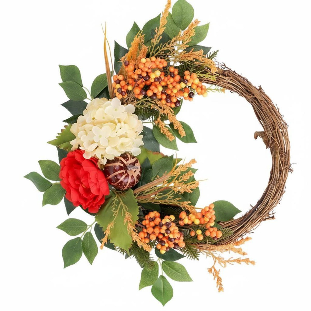 Pumpkin Flower Wreath Ready to Hang Autumn Harvest Wreath Farmhouse Style for Porch