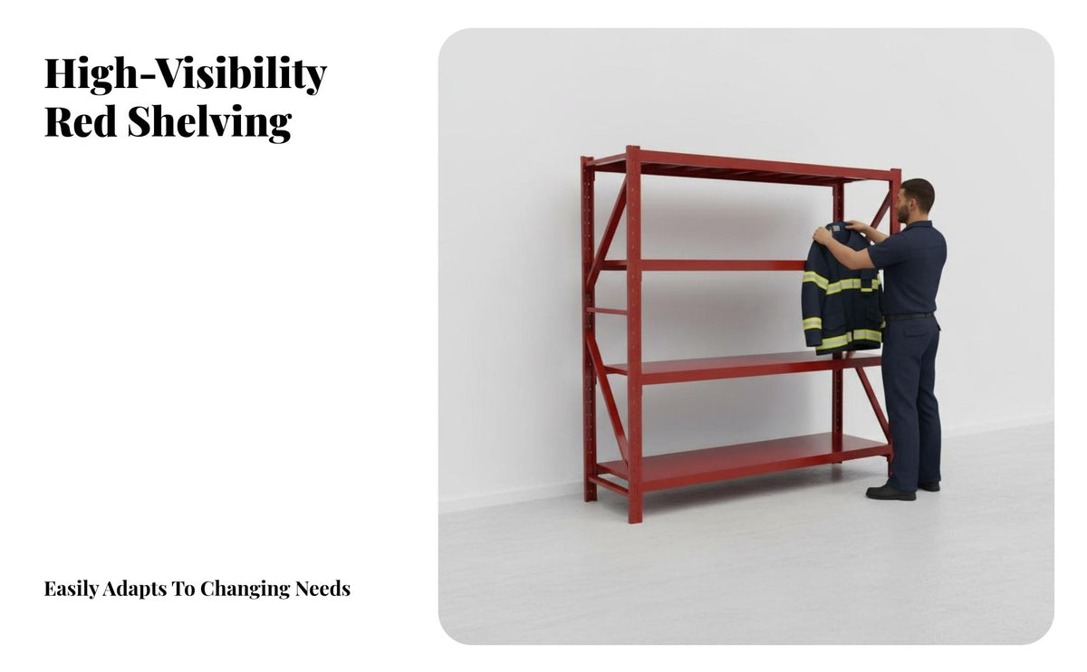 Powder-Coated Finish Firefighting Equipment Rack Sturdy Construction Heavy-Duty Storage Shelf High Load Capacity Adjustable Unrestricted Standing Shelf Unit Modular Design for Warehouse Workers, DIY Enthusiasts, Fire Station, Workshop, Stockroom, Basement