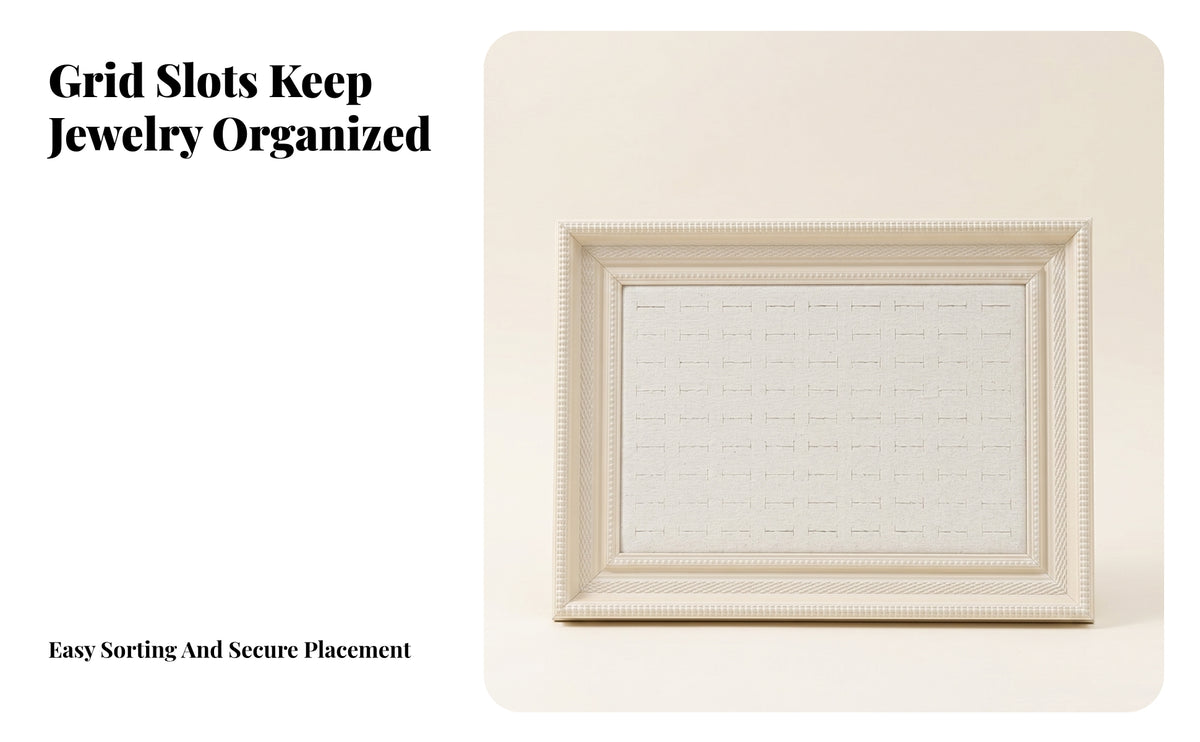 Textile-covered Earring Display Frame Slit Openings Earring Storage Board Ornate Border Jewelry Display Frame Woven Texture