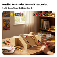 Great Gift Finger Skateboard Park Modular Design Fingerboard Skate Park Kit Easy to Assemble for Boys, Skateboarders, Desktop, Indoors, Desk