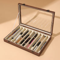 Wooden Pen Display Case with Glass Lid 10-Slot Pen Storage Box Transparent Desktop for Collectors, Enthusiasts, Desk, Office