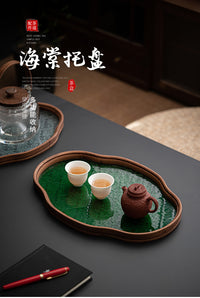 Japanese Begonia Flower Glass Tea Tray Retro Bamboo Serving Tray