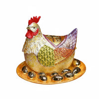 Enamel Hen Figurine Jewelry Box Enamel Inlay Craft Jeweled Chicken Statue Trinket Box Enameled Animal Figurine for Housewarming, Desktop