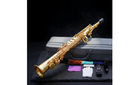 Brass-Lacquered Straight Soprano Saxophone Polished Soprano Saxophone Ergonomic Woodwind Instrument Sturdy for Beginners