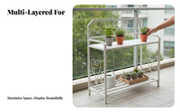 2 Pieces Vintage Design 2-Tier Stepped Rack Freestanding 2-Piece Ornate Planter Bench Space-Saving Design Plant Stand Easy Assembly for Gardeners, Homeowners, Decor Enthusiasts, Balcony, Courtyard, Outdoors, Entryway