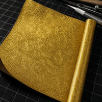 Metallic Embossed Phoenix Tail Pattern Faux Leather Fabric for Stage Decor & Crafts