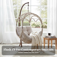 Oval-Shaped-Shaped Woven Chair Gentle Swing Motion Freestanding Woven Lounger Hand-Woven Wicker Hanging Seat for Adults, Relaxation Seekers, Balcony