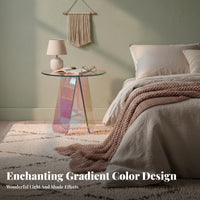 Rainbow Effect Iridescent circular table Light Luxury & design Circular Iridescent Stand space-saving Size Household Furniture Modern Design for Interior Designers, Apartment Dwellers, Young Adults, Balcony, Small areas, Bedroom, Reception Area