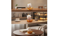 Cute Cat Candy Bowl Smiling Cat Figurine with Tray Decorative Dish Auspicious for Homeowners, Entryway, Living Room, Reception Desk
