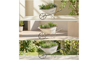 Tabletop Wheelbarrow Planter with Handle Handles Rustic Wheelbarrow Flower Pot Distressed Plant Holder Weathered for Decorators, Gardeners, Desktop, Balcony, Patio, Garden