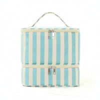 Double-Layer Two-Tier Storage Bag Portable Striped Storage Bag Padded Organizer Structured for Dressing Table