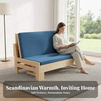 Foldable Design Wooden Frame Pull-expandable Sleeper 2-in-1 Function transformable Loveseat Bed Space-Saving Living Room Furniture Sturdy Construction for Apartment Dwellers, Students, Hosts, Small Spaces, Balcony, Studio