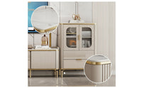 Side Cabinet with Glass Doors Modern Cabinet with Glass Doors Compact Credenza with Drawer for Living Room, Small Areas
