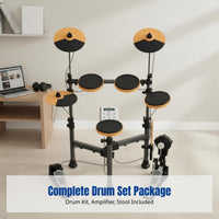 4-Pad Electric Drum Set, Upgraded Digital Drum Kit, Student & Adult, Built-in Metronome, 43 Accompaniment, Headphone & Recording, PVC