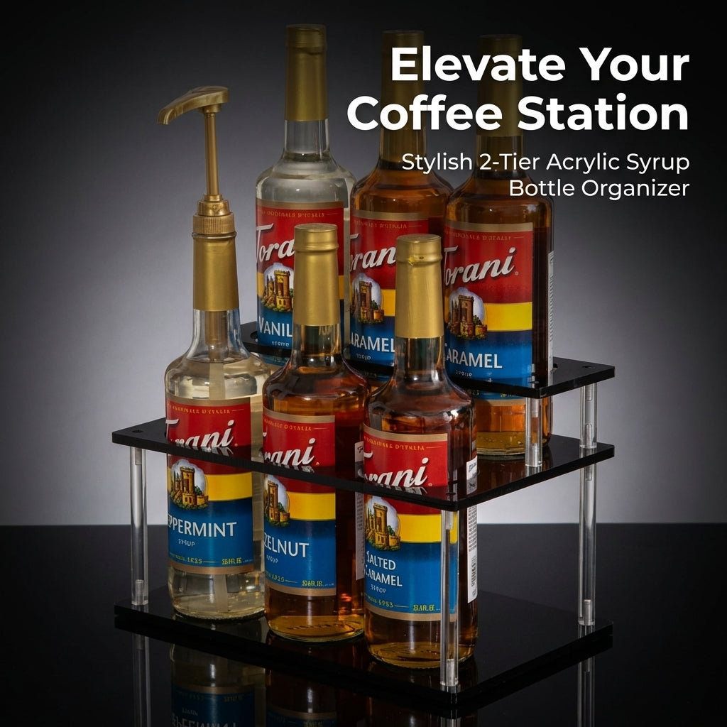 Coffee Syrup Organizer Rack, 2 Tier Clear Acrylic Bottle Kitchen Organization for Bar, Countertop