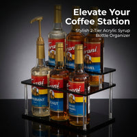 Coffee Syrup Organizer Rack, 2 Tier Clear Acrylic Bottle Kitchen Organization for Bar, Countertop