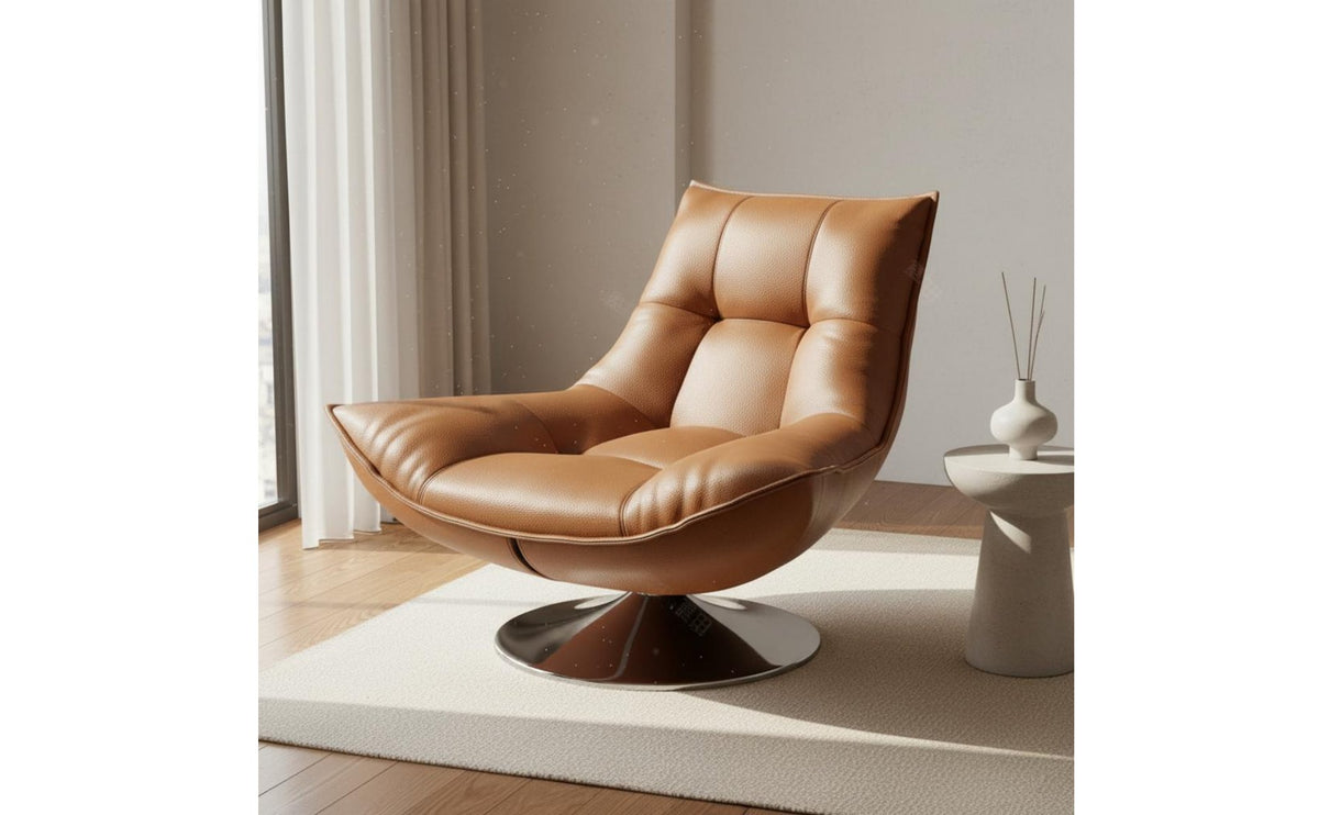 Single Sofa Chair Ergonomic Design Leather Lounge Chair Rotating Armchair Space Saving Living Room Furniture for Studying Nook