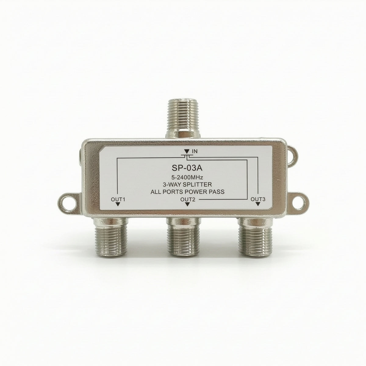 3-Way Splitter 5-2400 MHz 3-Way Coaxial Splitter Metal Housing for Home TV Setup