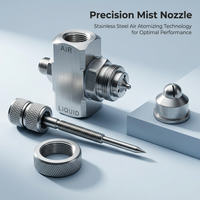 Stainless Steel Misting Nozzle, 1/4" NPT Mixing Spray Tip, Siphon Type Adjustable Humidification Nozzle for Cooling Dust Removal
