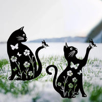 Weather Resistant Hollow-out Garden Stake Easy to Install Cat Outline Stake Black Cat Garden Decoration for Gardeners