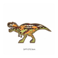 Hand Carved 3D Wooden Dinosaur Carving Multi-Layer Design Layered Wood Dinosaur Rustic Design Creature Figurine Creative Gift for Children, Office, Bedroom, Living Room